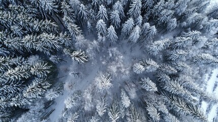 aerial view of winter forest covered in snow drone photography  panoramic image no logos no brands ar 169