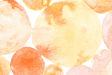 Abstract watercolor background with warm tones of yellow and orange circular shapes.