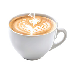 Steaming latte with beautiful heart art in a white ceramic cup, a warm morning treat.