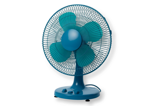 Electric table fan isolated on white transparent background.