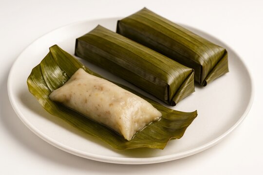 Steamed Kuih Lepat Pisang Wrapped in Banana Leaf