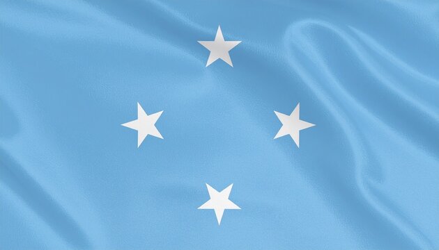 Micronesia national flag with light blue field and four white five-pointed stars arranged in diamond pattern.
