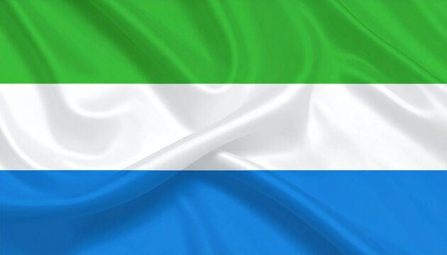 Sierra Leone national flag with horizontal green, white, and blue stripes.