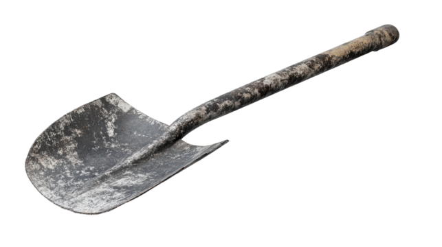 Rusty Shovel Close-up: A close-up shot of a weathered, rustic shovel, revealing its aged metal and worn wooden handle, a testament to hard work and the passage of time.