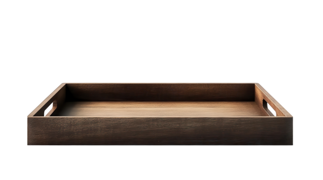 Wooden Tray: A simple and elegant wooden tray, a versatile object, the centerpiece for countless occasions. Captured against a soft background, it offers a blank canvas for your vision.