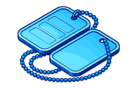 Bold Military Dog Tags. Isometric vector illustration set Military Dog Tags Overview: pair of metal dog tags on ball chain,