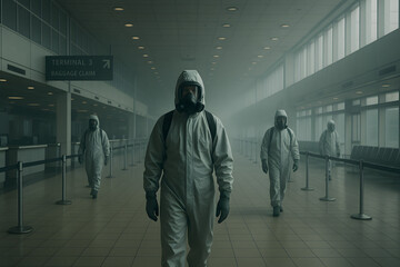 hazmat team in abandoned airport terminal