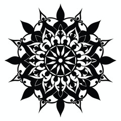 Elegant black mandala silhouette with intricate ornamental design and geometric symmetry