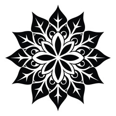 Intricate ornamental leaf mandala silhouette with bold black outline and vibrant color accents