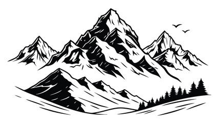 Collection of stylized black mountain peaks with crisp snow caps for graphic design projects