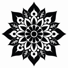 Intricate traditional flower mandala silhouette design for cultural celebrations and decorative applications