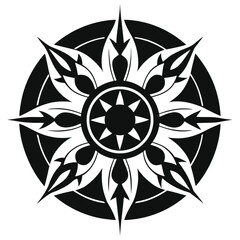 Intricate tribal inspired circular mandala silhouette with geometric patterns and floral elements