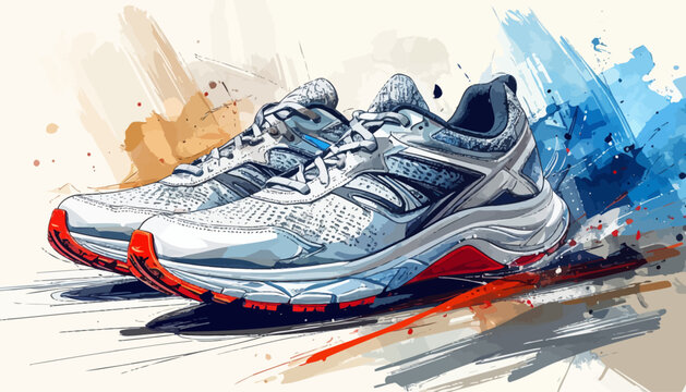 Running shoes with dynamic brushstroke effect