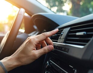 Person Adjusting Car Air Conditioning.
