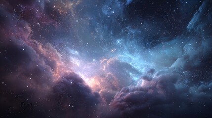 Obraz premium Vibrant cosmic nebula ablaze with stardust and ethereal glowing clouds paints a breathtaking celestial panorama