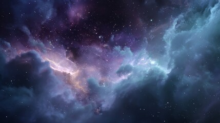 Fototapeta premium Vibrant cosmic nebula glows with ethereal light, a breathtaking celestial panorama of swirling galaxies and countless stars igniting wonder.