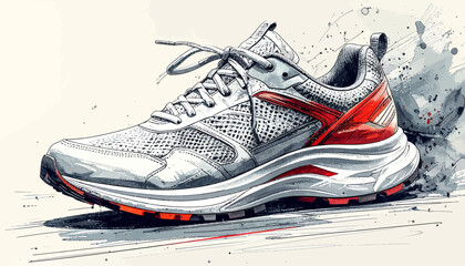 Running shoe splash art with dynamic motion