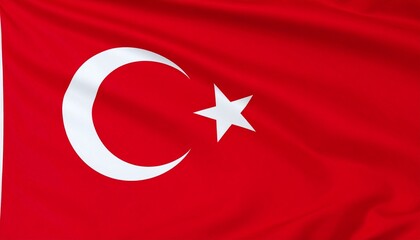 Obraz premium Turkey national flag with red background, white crescent open to right, and five-pointed star slightly right of center.