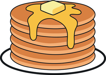 Stack of golden pancakes with melting butter and syrup vector