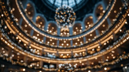 Elegant interior with blurred lights creating a festive and magical atmosphere