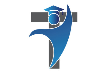 Graduation flat Icon human with latter T design concept