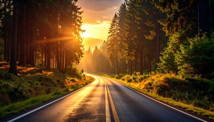 Scenic Country Road at Sunrise.