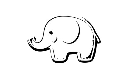 Obraz premium Simple Cartoon Elephant Illustration with Outlined Features and Upward Curled Trunk.