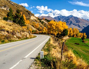 Autumn Mountain Road Scenic View.