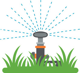 Garden sprinkler watering lawn green grass summer outdoors vector