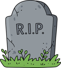 Spooky halloween rip tombstone graveyard grass illustration vector