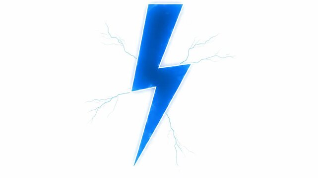 Blue Lightning Bolt Graphic - This video features a vibrant blue lightning bolt with a glossy finish, set against a clean white background.