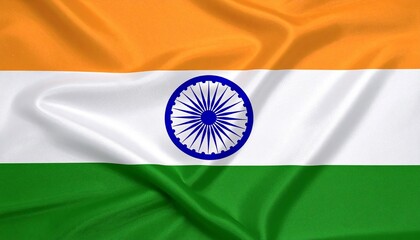Naklejka premium India national flag with horizontal saffron, white, and green stripes featuring a navy blue Ashoka Chakra in the center—symbolic, spiritual, and patriotic.