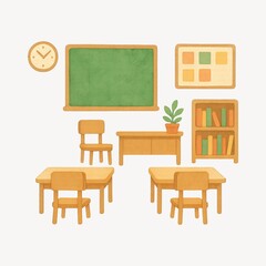 Fototapeta premium Cozy classroom with wooden furniture.