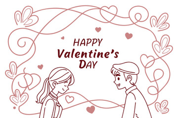 Romantic U.S. card featuring thin line art hearts surrounding clean &ldquo;Happy Valentine&rsquo;s Day&rdquo; text.
