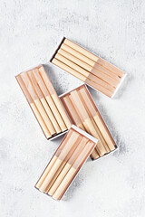 cigarette casings, packed in boxes, on the table, top view,