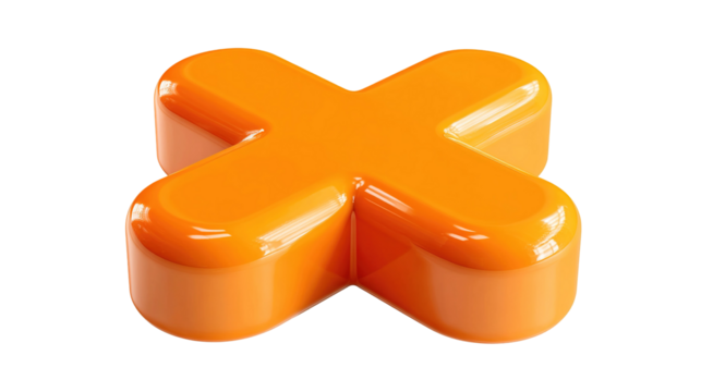 multiplication cross x symbol plastic 3d icon in cartoon plastic style minimal isolated on transparent white background, 