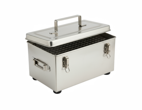 Stainless steel rectangular smoker box with handle and latches
