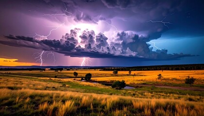 Dramatic Lightning Storm Over Golden Fields.