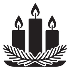 Three Lit Silhouette Candles with Pine Branches