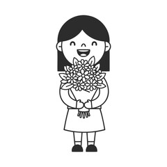 Charming Girl with a Bouquet of Flowers A Delightful Illustration for Children's Books and Festive Occasions