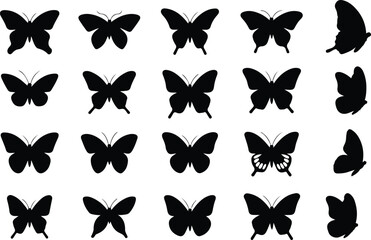 Butterfly Icon Silhouette Set – Insect Vector Collection on White Background