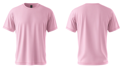 A simple pink t shirt displayed from front and back, showcasing its smooth fabric and