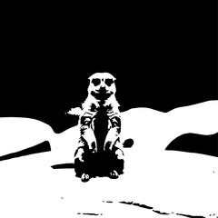 Upright Meerkat Silhouette with Detailed Fur, Alert and Focused, Standing Tall.