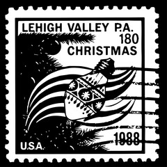 Vintage 1988 Lehigh Valley Pennsylvania Christmas Stamp Featuring Ornament Design.