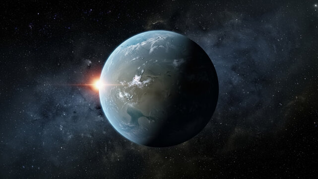 Cinematic View of Planet Kepler-62f in Deep Space