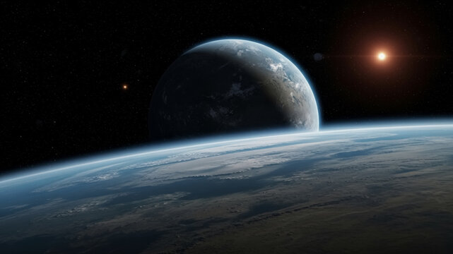 Cinematic View of Planet Kepler-62f in Deep Space
