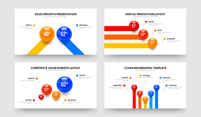 Financial Insight 2 3 4 5 Element Graph Presentation Template Set. Project Portfolio Two Three Four Five Option Diagram Slideshow Layout Vector Illustration Collection.