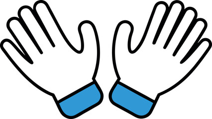 Vector art of pair of white gloves with light blue trim for hygiene and safety