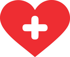 Vector art of red heart with a white plus sign inside for medical care