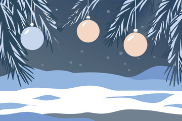 Minimal christmas background with line art pine trees and festive colors